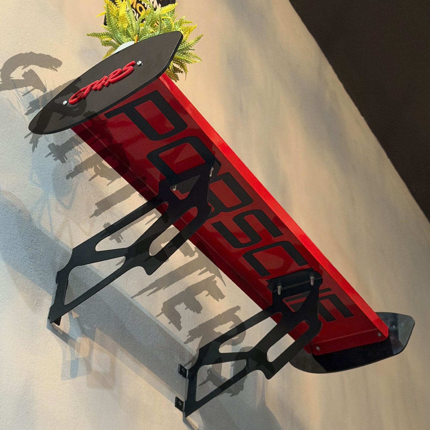 Porsche GT4 RS Style Spoiler Shelf | Two-Tone Motorsport Wall Mounted Decor