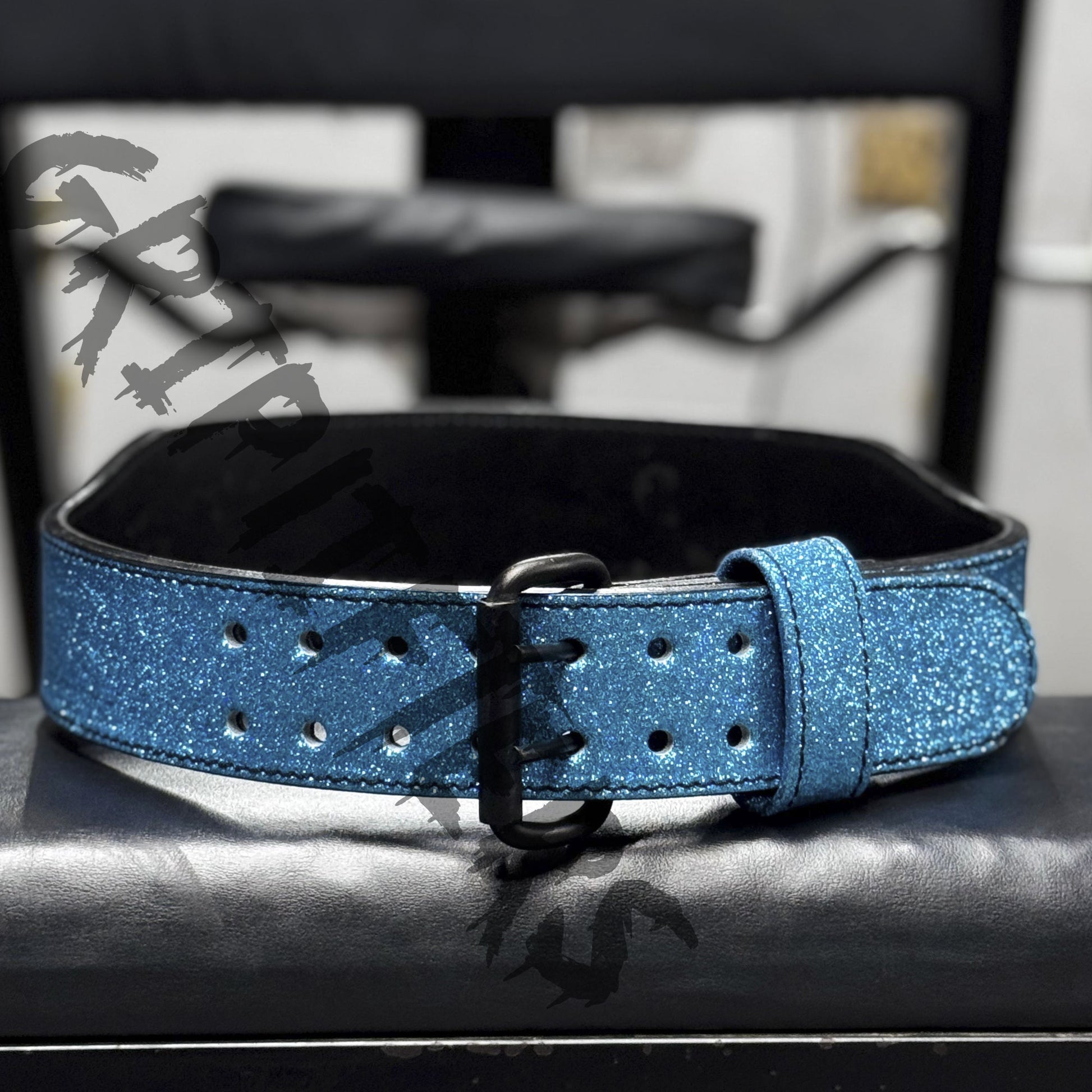 Blue sparkling weightlifting belt with glitter finish – gym powerlifting belt