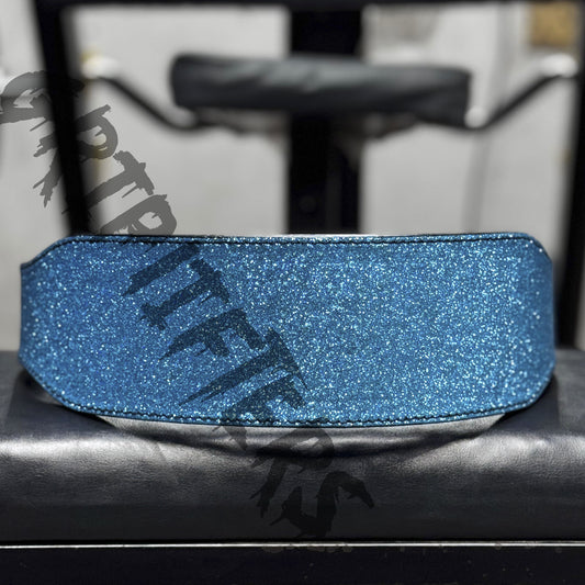 Blue sparkling weightlifting belt with glitter finish – gym powerlifting belt