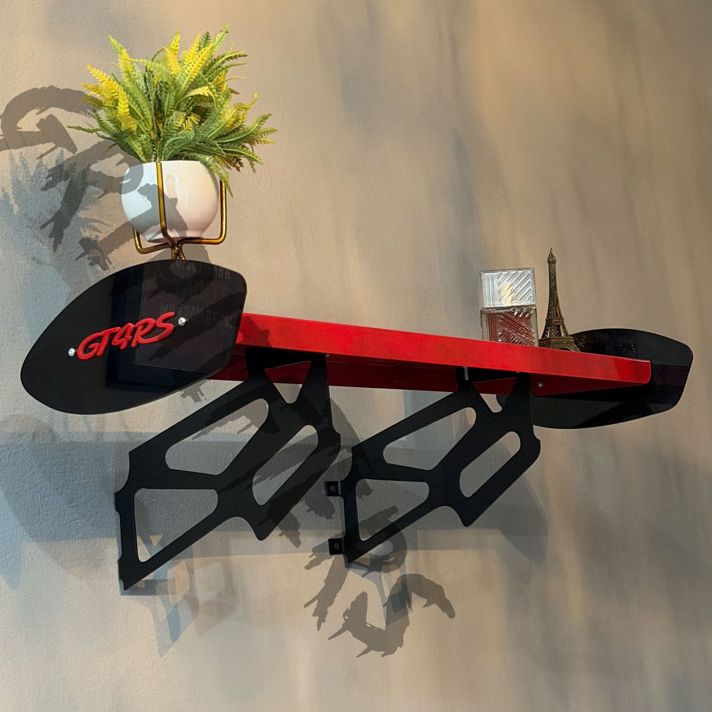 Porsche GT4 RS Style Spoiler Shelf | Two-Tone Motorsport Wall Mounted Decor