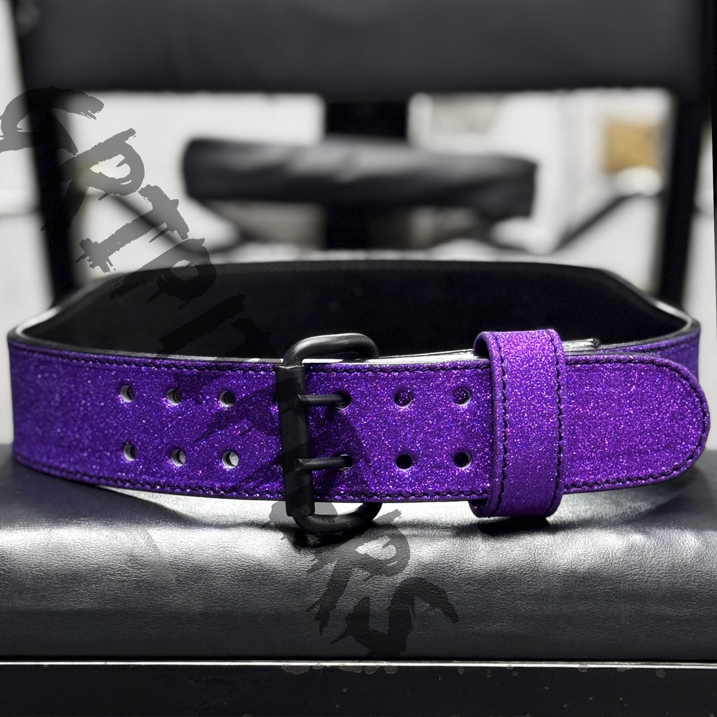 Purple sparkling weightlifting belt – glitter leather gym belt