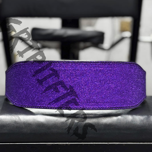 Purple sparkling weightlifting belt – glitter leather gym belt