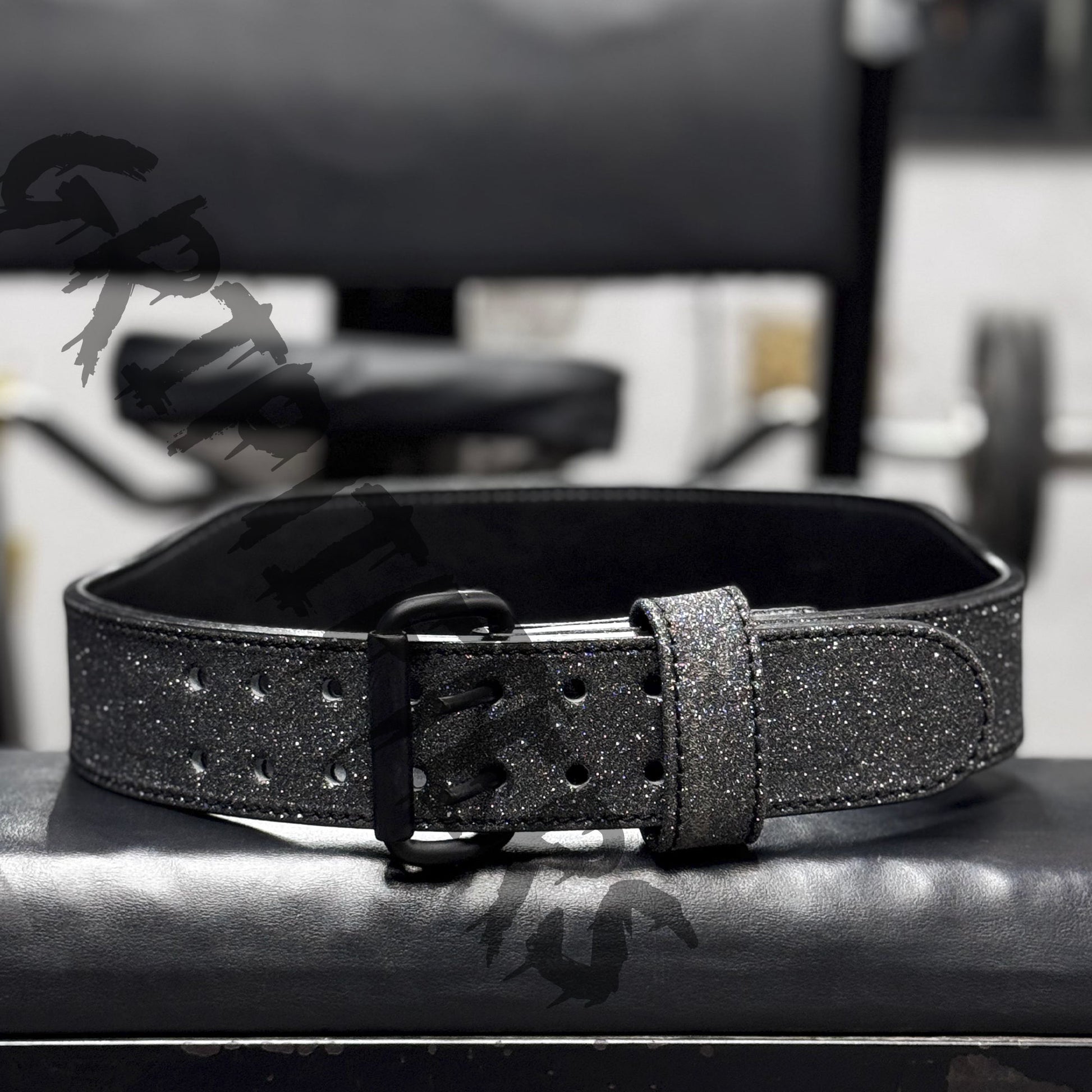 Black sparkling weightlifting belt – glitter leather gym belt