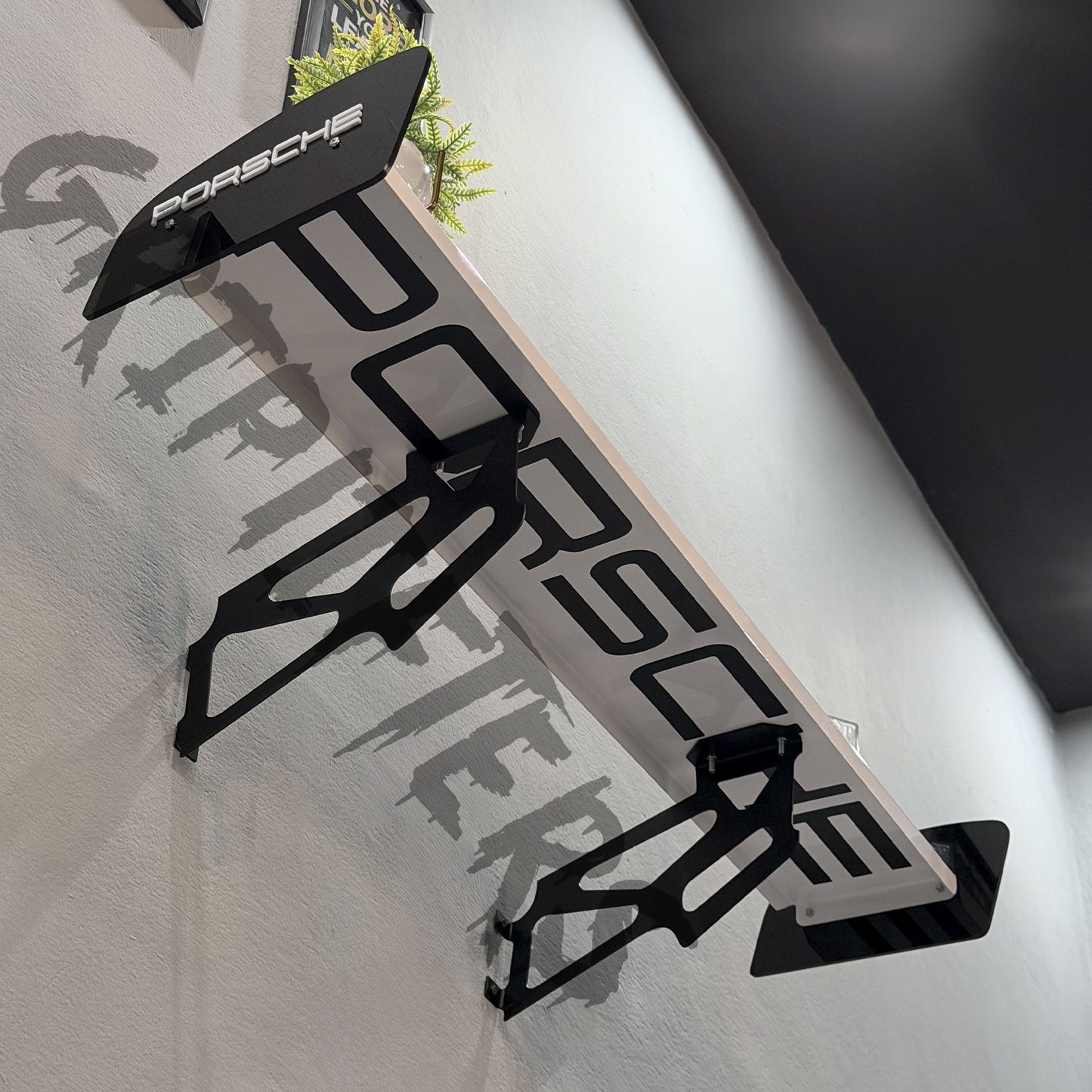 Porsche Style Spoiler Shelf | Two-Tone Motorsport Wall Mounted Decor