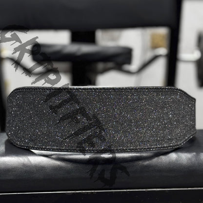 Black sparkling weightlifting belt – glitter leather gym belt